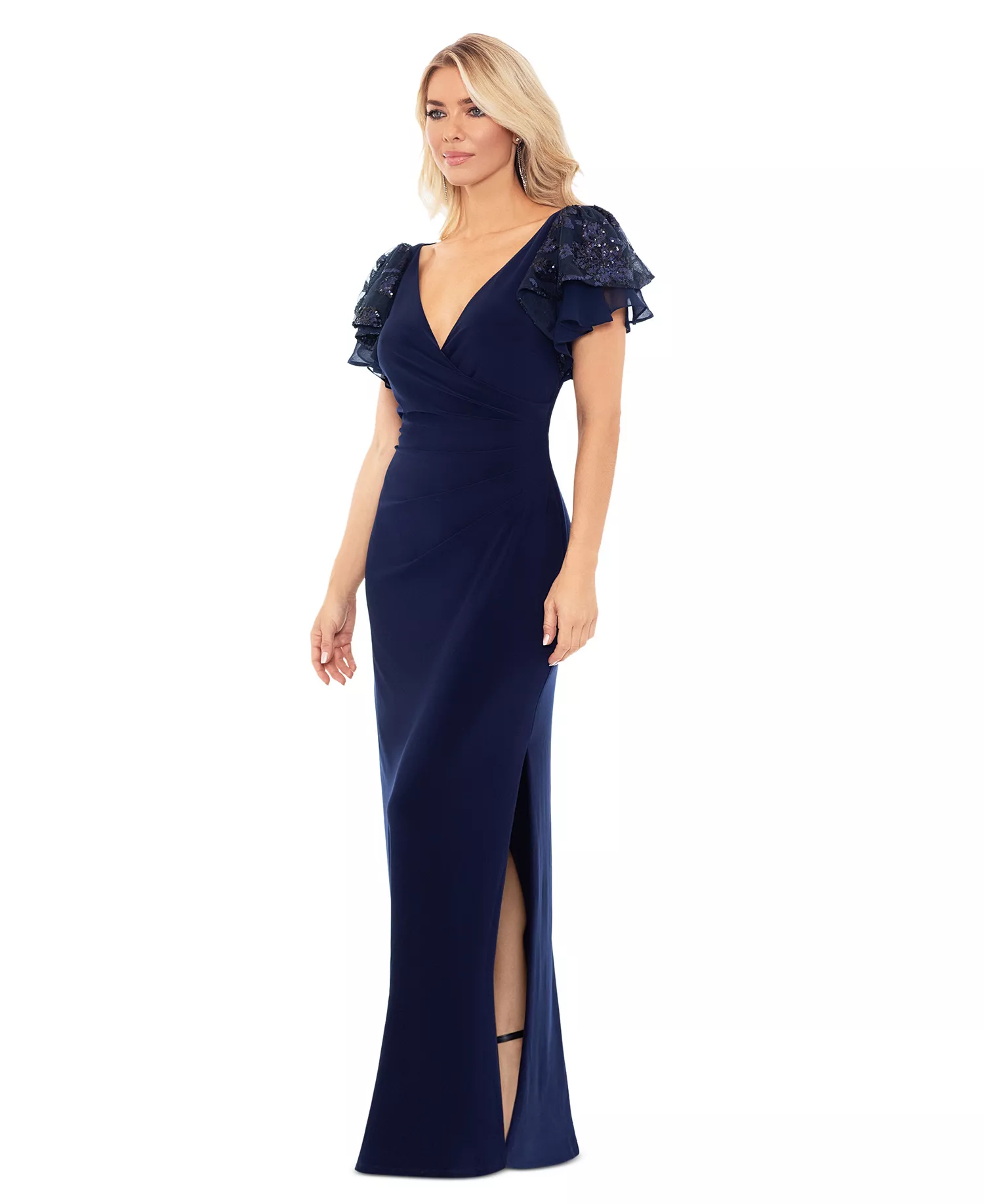 Elegant V-Neck Embellished Event Dress - View 4