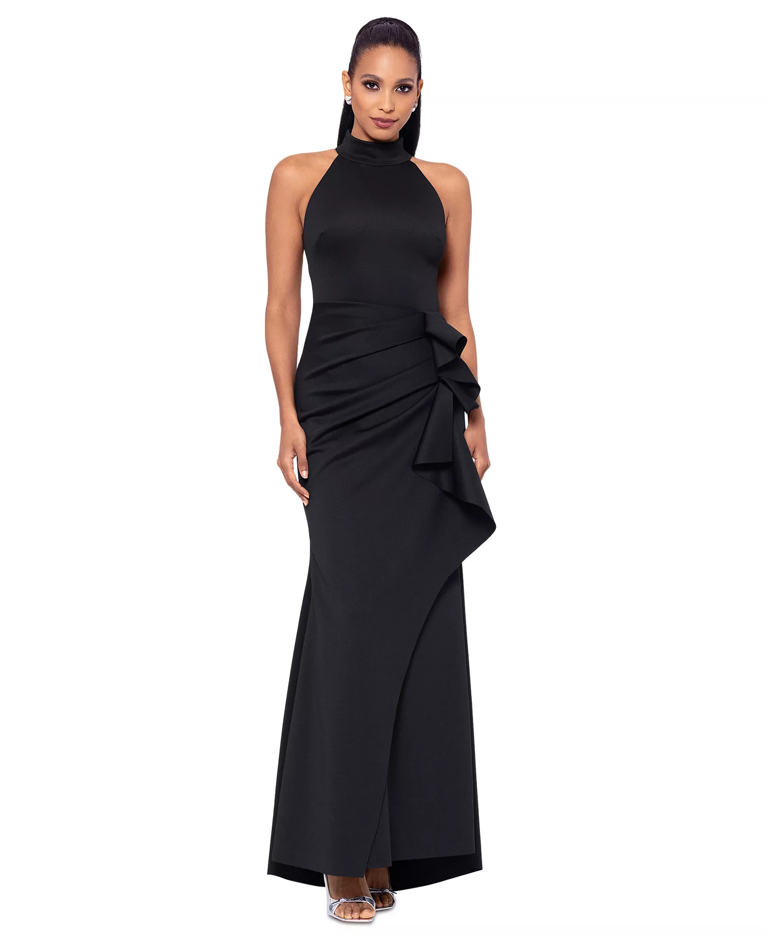High-Neck Draped Luxe Evening Gown - View 3